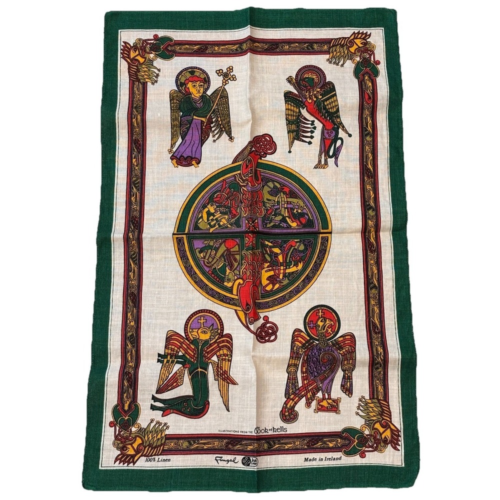 Vtg. Irish Linen Tea Towel Celtic From The Book Of Kells 18x29 Wall Hanging